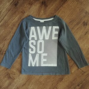 Size 4 H&T Grey & White 'Awesome' Long Sleeve Tee EUC