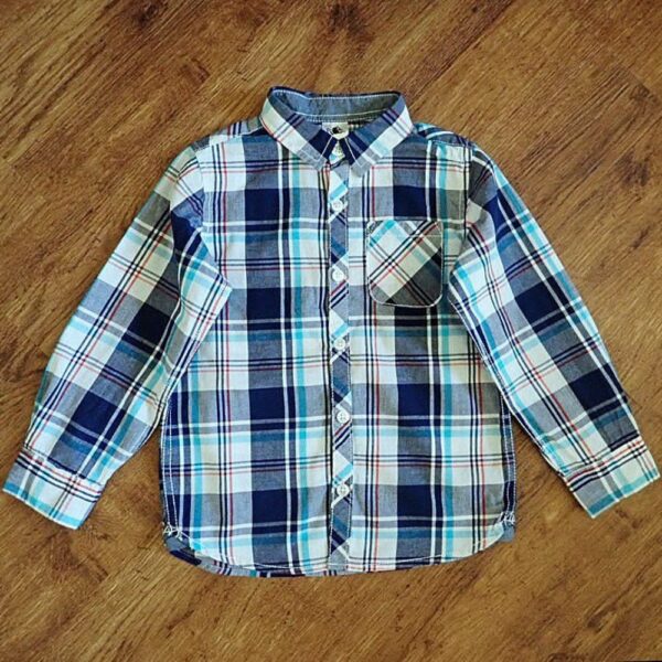 Size 4 H&T Navy & White Plaid Long Sleeve Shirt EUC