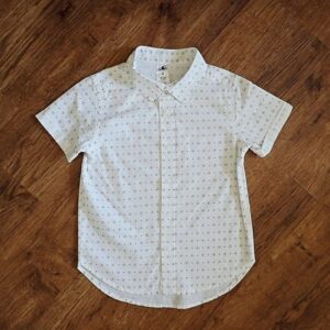 Size 4 H&T White & Navy Diamond-Patterned Short Sleeve Shirt EUC