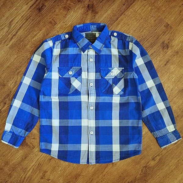 Size 5/6 Zara Kids Cobalt Blue Plaid Long Sleeve Shirt EUC