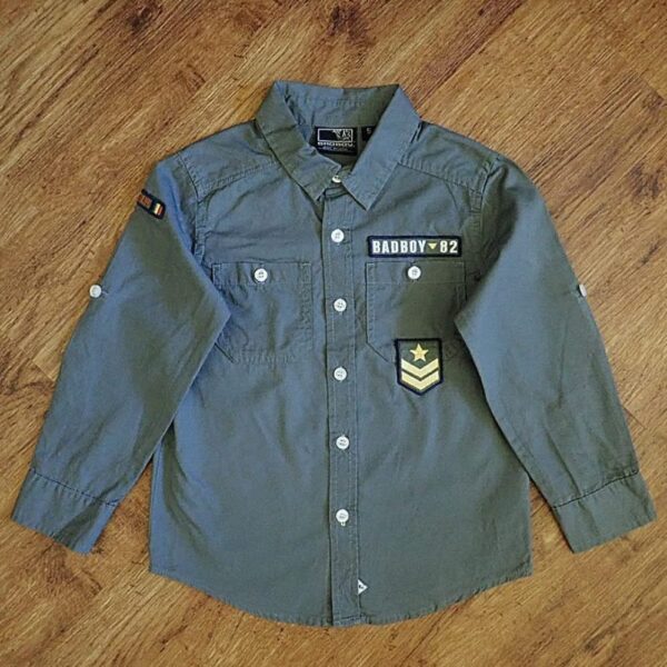 Size 5 Bad Boy 'American Military' Long Sleeve Grey Shirt EUC