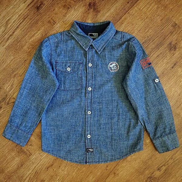 Size 5 Bad Boy Charcoal Chambray Long Sleeve Shirt EUC