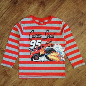 Size 5 Cars Lightning McQueen Block-Striped Long Sleeve Tee EUC