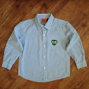 Size 5 Fun Spirit Blue & White Striped Long Sleeve Shirt EUC