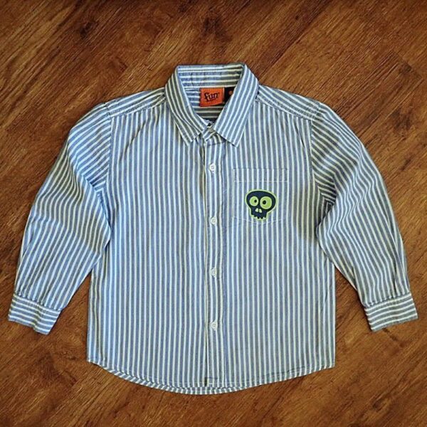 Size 5 Fun Spirit Blue & White Striped Long Sleeve Shirt EUC