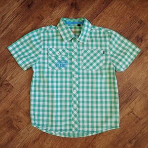 Size 5 Fun Spirit Green Gingham-Check Short Sleeve Shirt EUC
