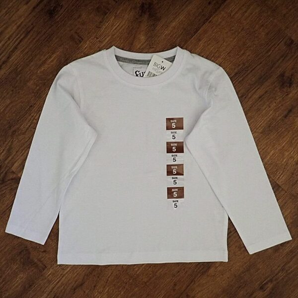 Size 5 Fun Spirit Medium Weight Plain White Long Sleeve Tee NWT