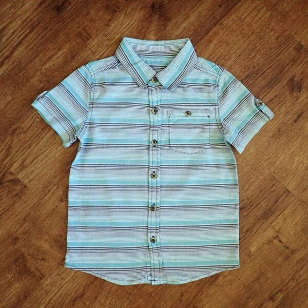 Size 5 H&T Mint & Grey Block-Striped Short Sleeve Shirt EUC