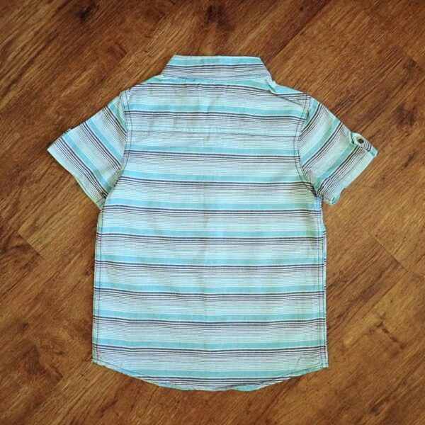 Size 5 H&T Mint & Grey Block-Striped Short Sleeve Shirt EUC - Image 2