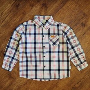 Size 5 Navy & White Plaid Long Sleeve Shirt by Love Henry EUC