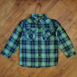 Size 5 Nuggets Green & Navy Long Sleeve Flannelette Shirt EUC