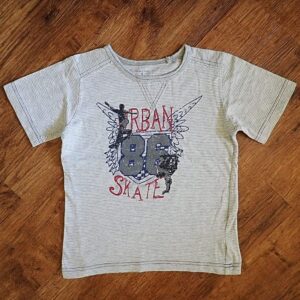 Size 5 Pumpkin Patch 'Urban Skate 86' Grey Striped Tee EUC