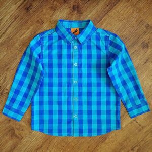 Size 5 Tilt Aqua & Blue Gingham-Check Long Sleeve Shirt EUC