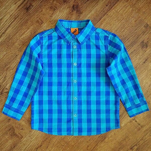 Size 5 Tilt Aqua & Blue Gingham-Check Long Sleeve Shirt EUC