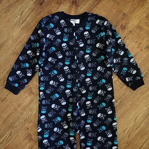 Size 10 Neon 'Skull & Crossbones' Polar Fleece Sleepsuit EUC