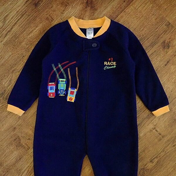 Size 3 Target 'Race Champ' Navy Polar Fleece Sleepsuit EUC
