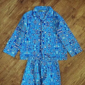 Size 8 Lily & Dan Blue 'Robot' Flannelette Pyjamas EUC